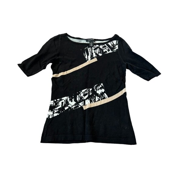 White House Black Market Tops - White House Black Market Top Womens XS Black White Knitted 3/4 Sleeves Boat Neck